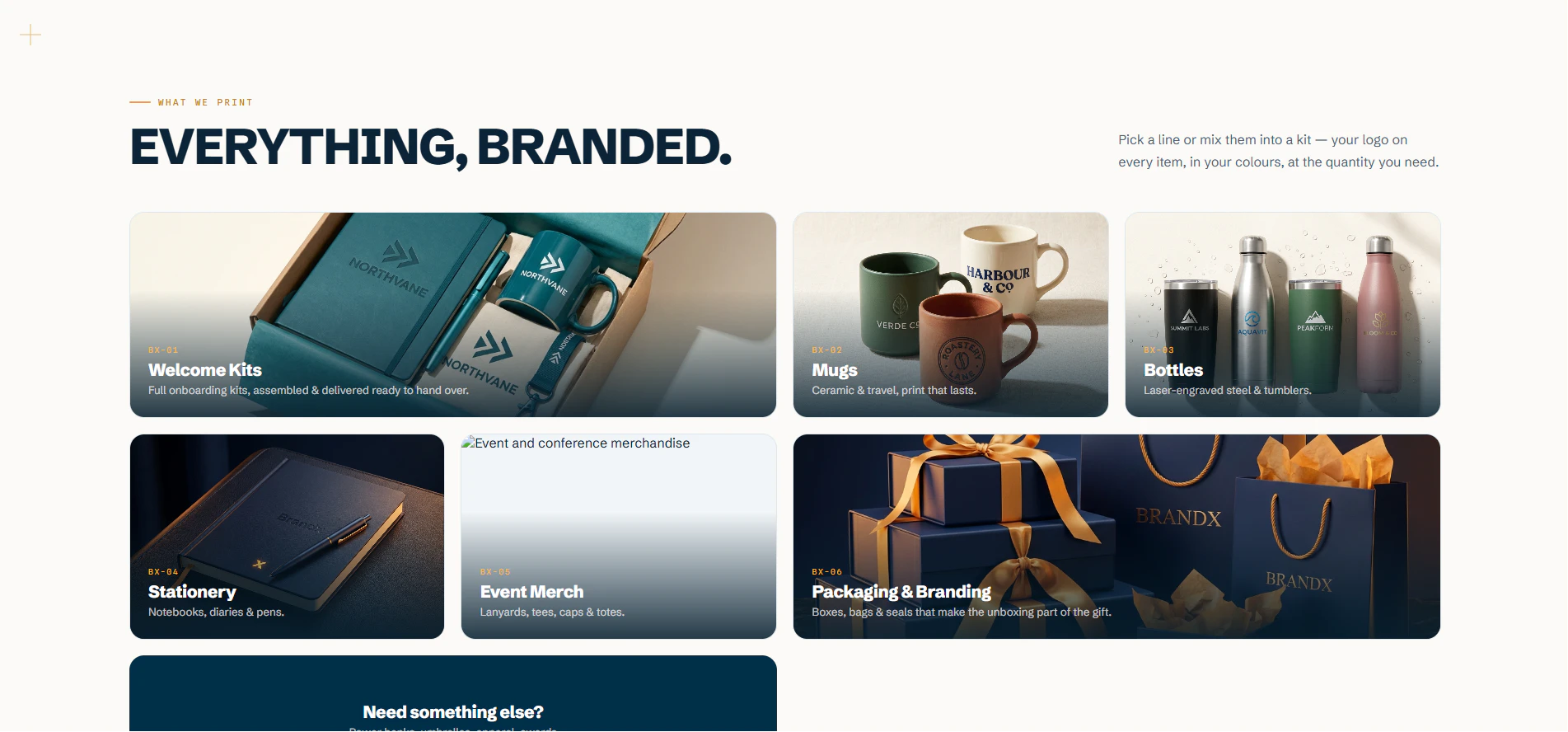 BrandX Promotions product range: welcome kits, mugs, bottles and branded packaging
