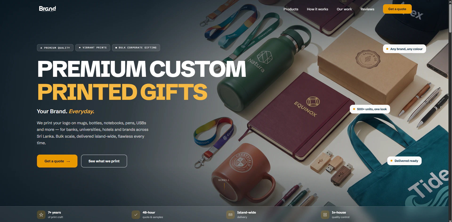 BrandX Promotions website hero presenting premium custom printed gifts
